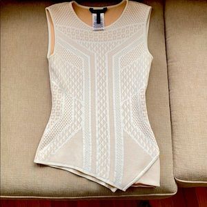 BCBGMaxAzria white cream asymmetric lace top S